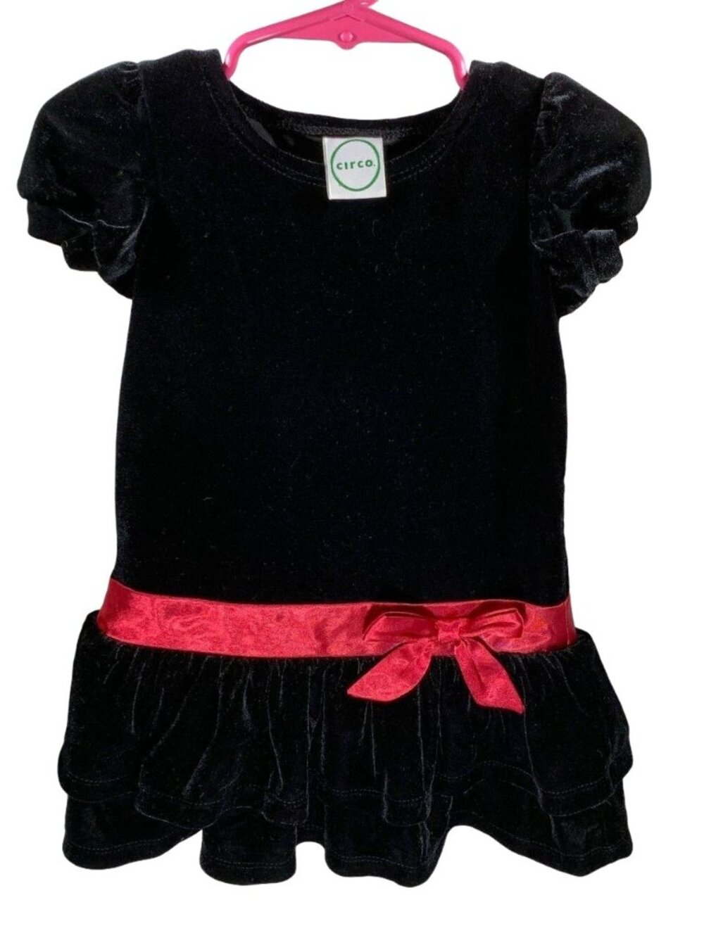 Circo Black Dress Toddler Girls 18 mo Black Velour Short Sleeve Red Bow